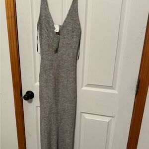 Gray Ribbed Knit Maxi Dress